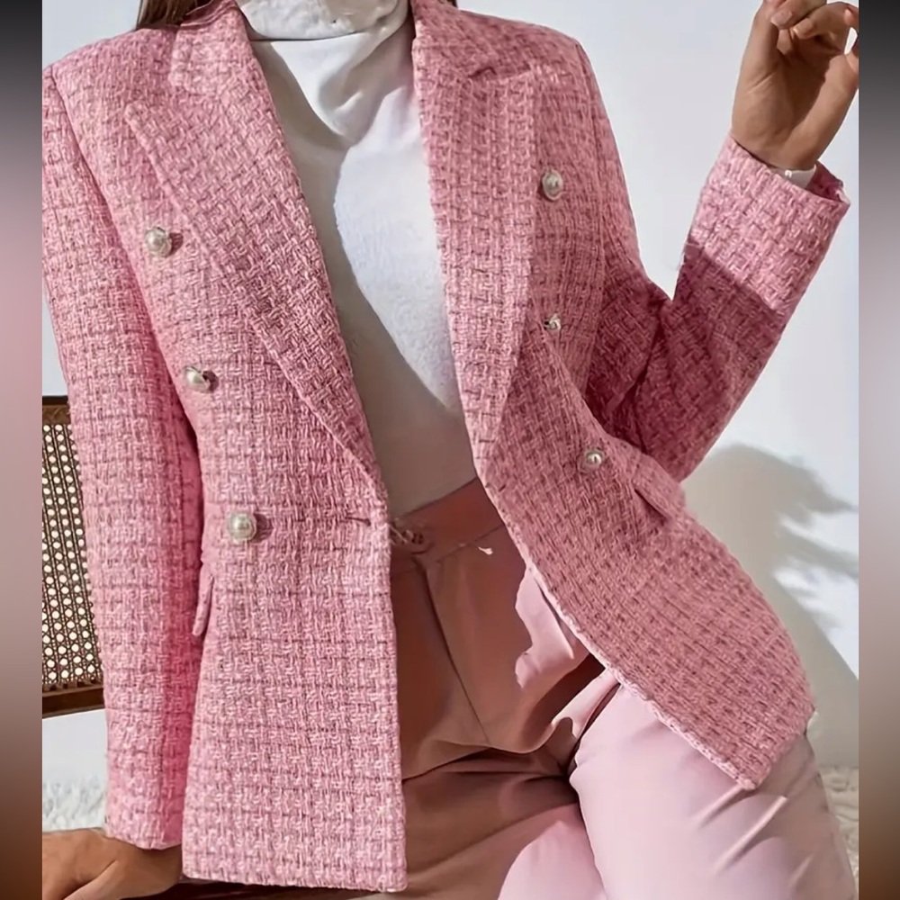 Elegant Pink Tweed Women's Blazer